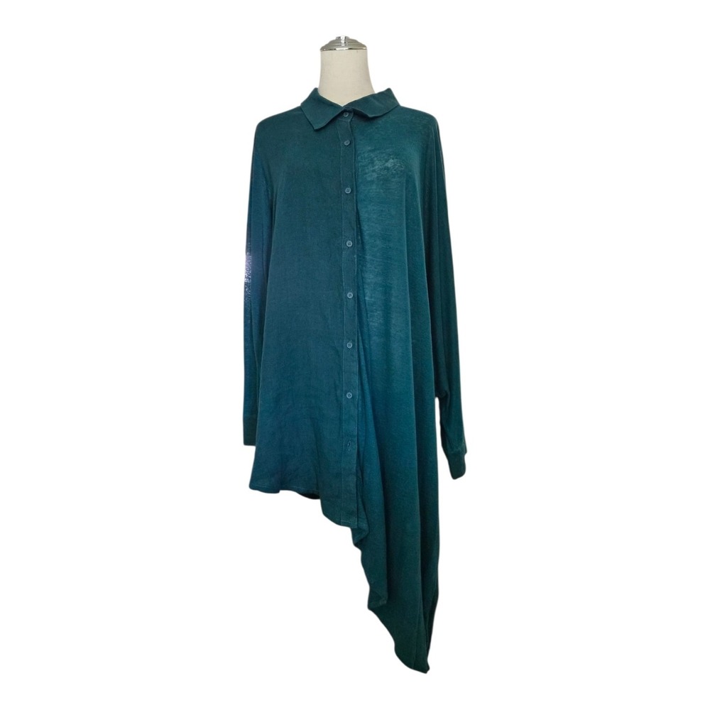 Ingrid Munt 100% Linen Lagenlook Asymmetrical Tunic Top Dress Teal Green L
